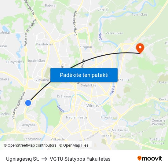 Ugniagesių St. to VGTU Statybos Fakultetas map