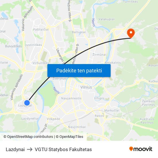 Lazdynai to VGTU Statybos Fakultetas map