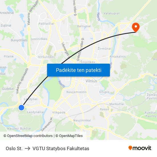 Oslo St. to VGTU Statybos Fakultetas map