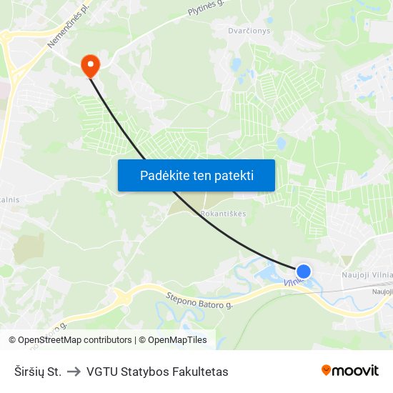 Širšių St. to VGTU Statybos Fakultetas map