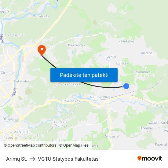 Arimų St. to VGTU Statybos Fakultetas map