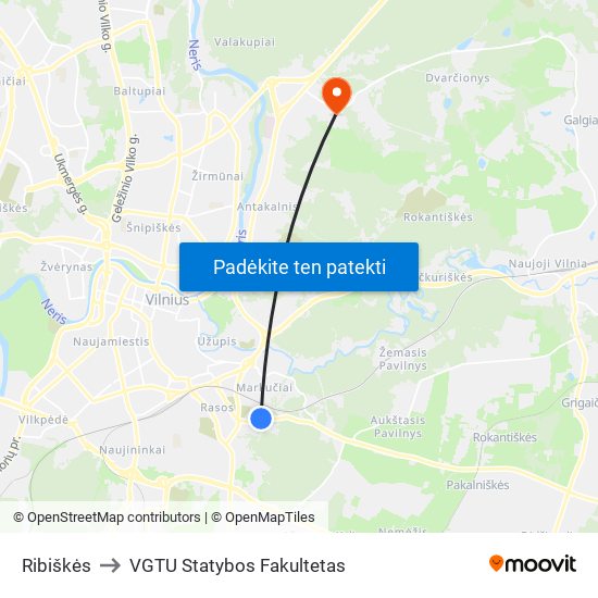 Ribiškės to VGTU Statybos Fakultetas map