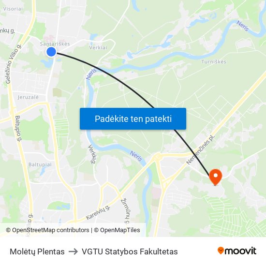 Molėtų Plentas to VGTU Statybos Fakultetas map