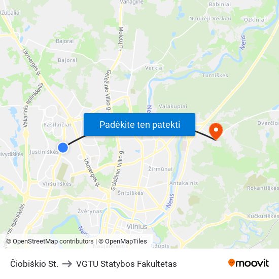 Čiobiškio St. to VGTU Statybos Fakultetas map