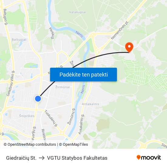 Giedraičių St. to VGTU Statybos Fakultetas map