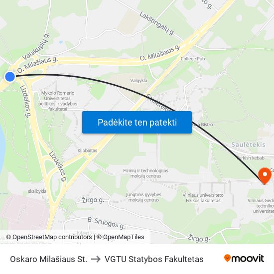 Oskaro Milašiaus St. to VGTU Statybos Fakultetas map