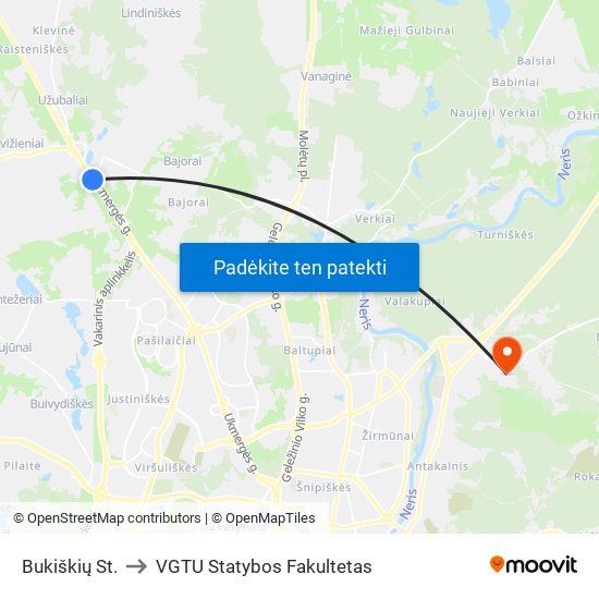 Bukiškių St. to VGTU Statybos Fakultetas map