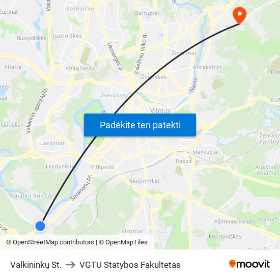 Valkininkų St. to VGTU Statybos Fakultetas map