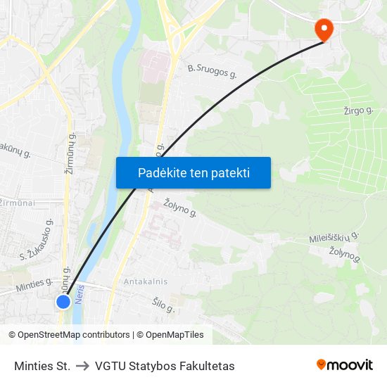 Minties St. to VGTU Statybos Fakultetas map