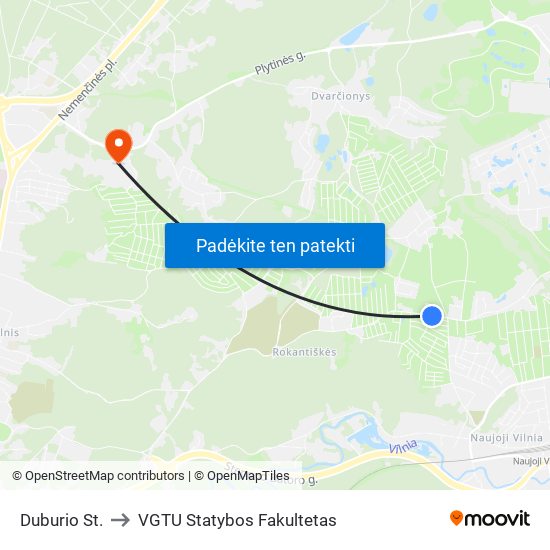 Duburio St. to VGTU Statybos Fakultetas map