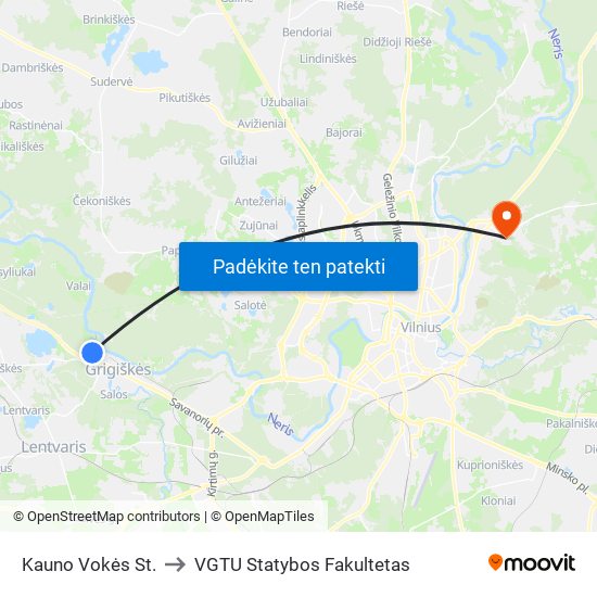Kauno Vokės St. to VGTU Statybos Fakultetas map