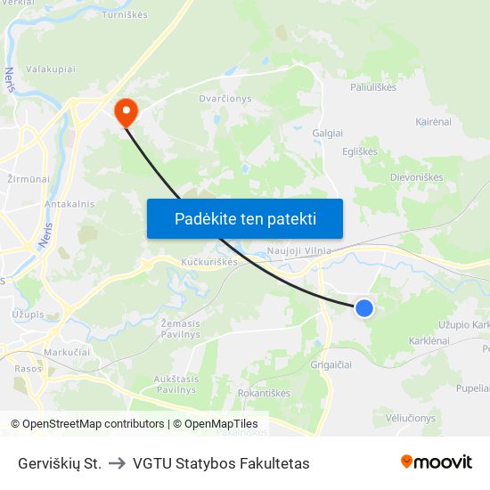 Gerviškių St. to VGTU Statybos Fakultetas map