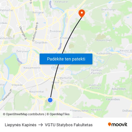 Liepynės Kapinės to VGTU Statybos Fakultetas map