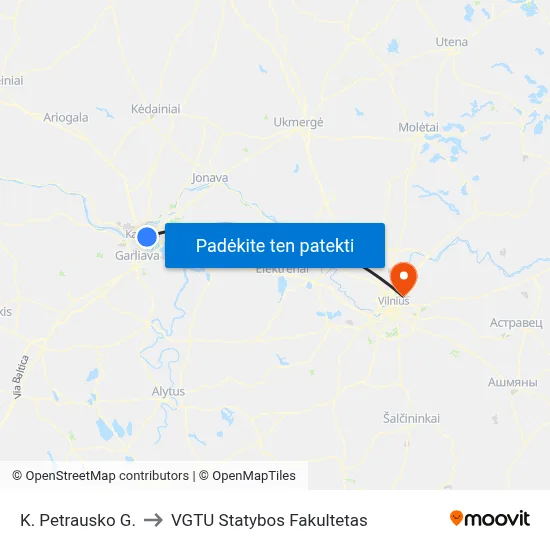 K. Petrausko G. to VGTU Statybos Fakultetas map