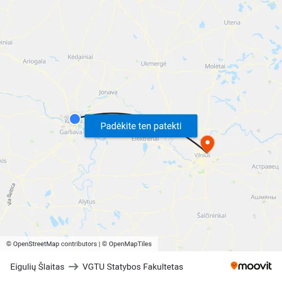 Eigulių Šlaitas to VGTU Statybos Fakultetas map