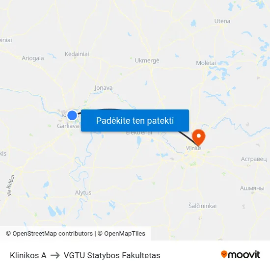Klinikos A to VGTU Statybos Fakultetas map