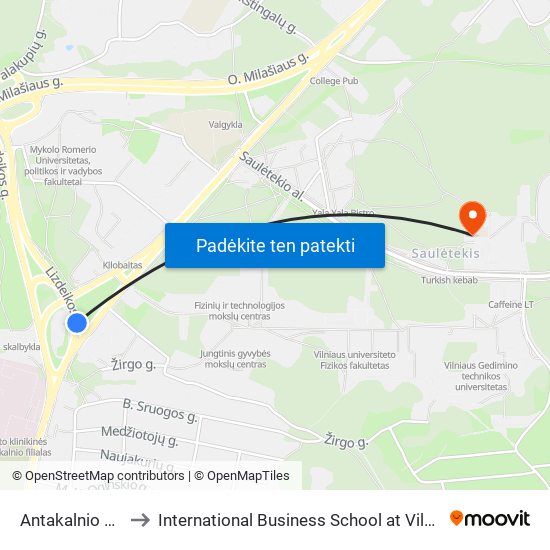 Antakalnio Žiedas to International Business School at Vilnius university map