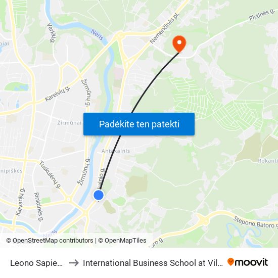 Leono Sapiegos St. to International Business School at Vilnius university map