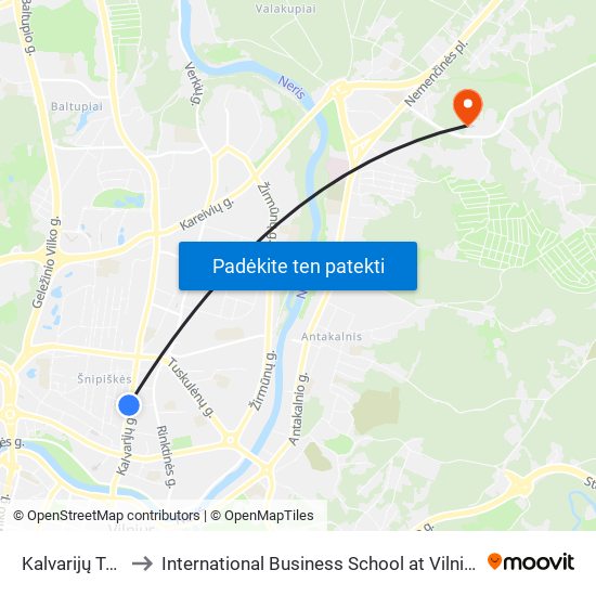 Kalvarijų Turgus to International Business School at Vilnius university map