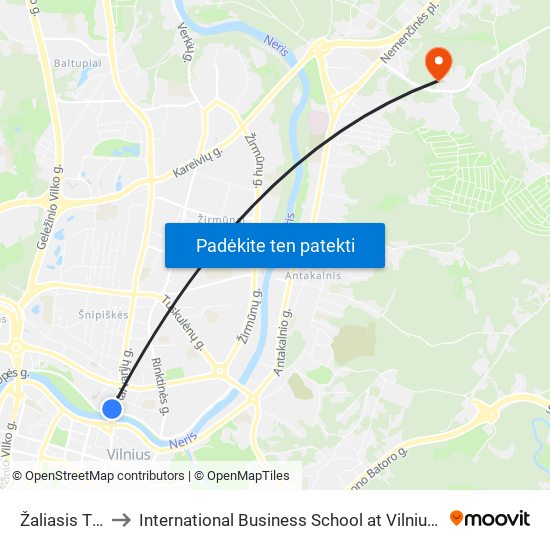 Žaliasis Tiltas to International Business School at Vilnius university map