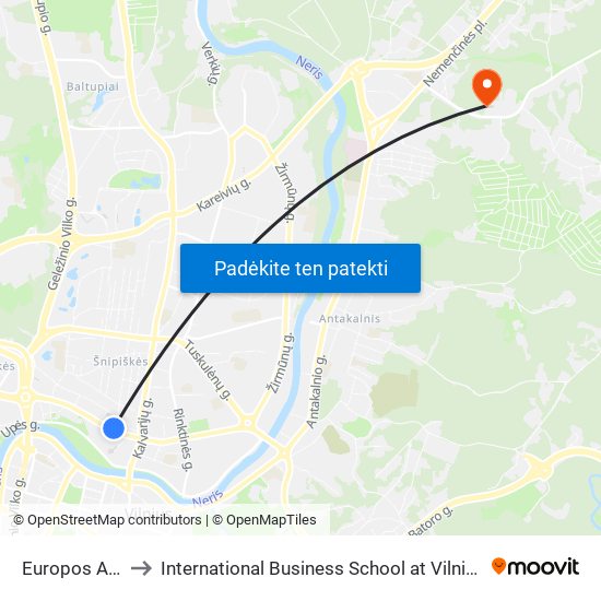 Europos Aikštė to International Business School at Vilnius university map