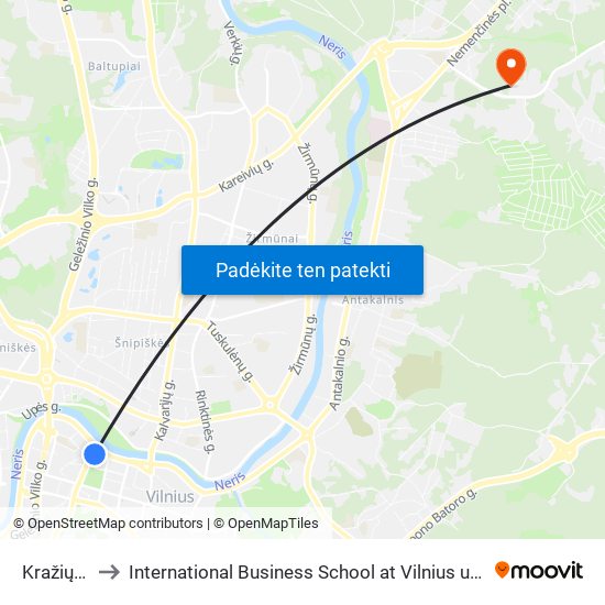 Kražių St. to International Business School at Vilnius university map