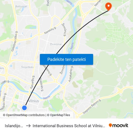 Islandijos St. to International Business School at Vilnius university map