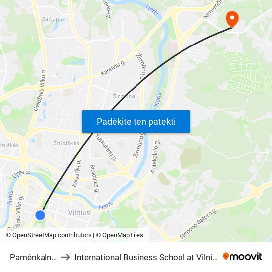 Pamėnkalnio St. to International Business School at Vilnius university map
