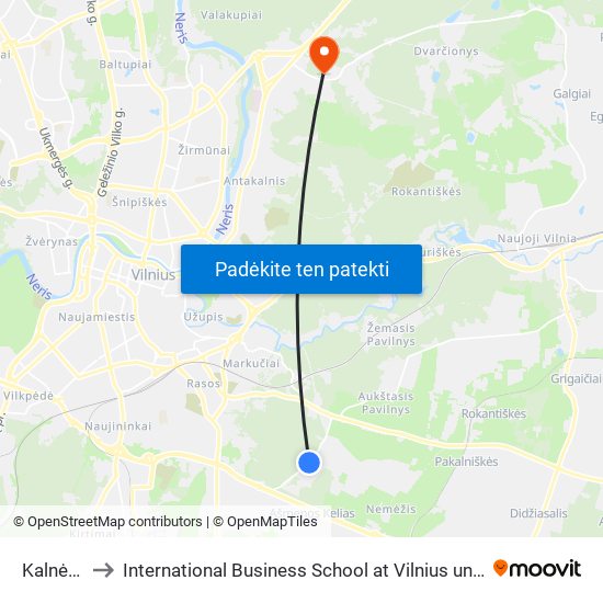 Kalnėnai to International Business School at Vilnius university map