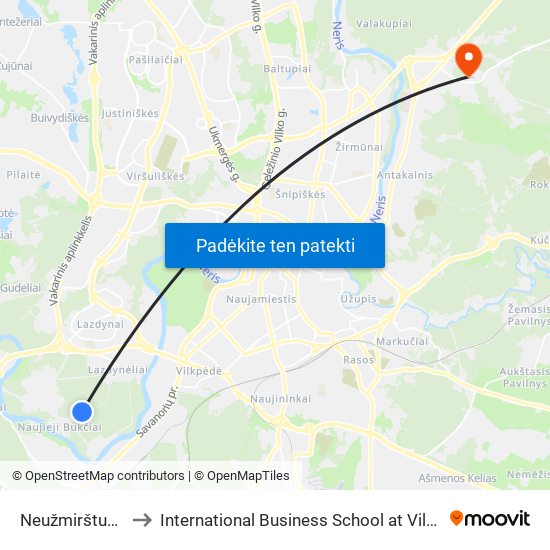 Neužmirštuolių St. to International Business School at Vilnius university map