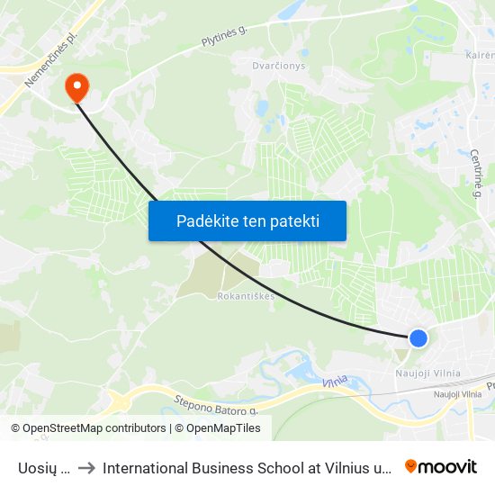 Uosių St. to International Business School at Vilnius university map