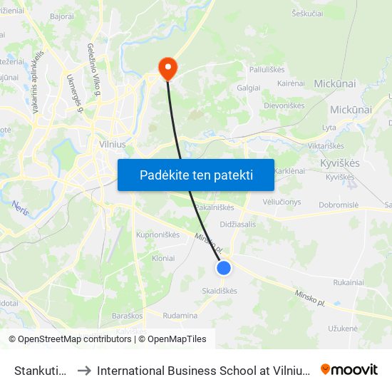 Stankutiškės to International Business School at Vilnius university map