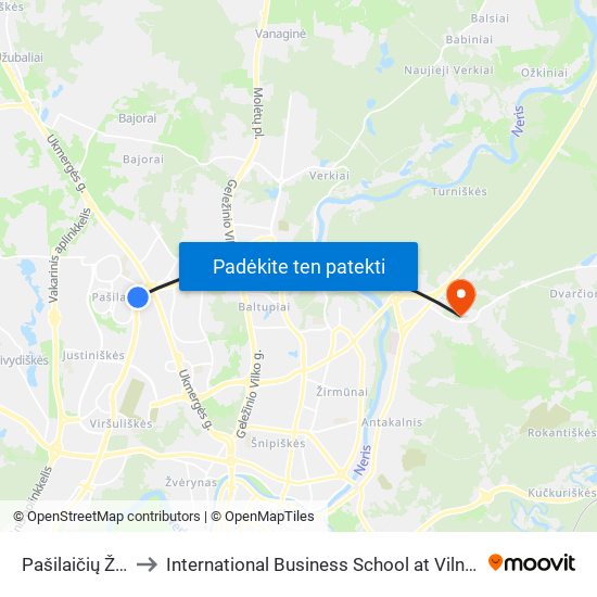 Pašilaičių Žiedas to International Business School at Vilnius university map