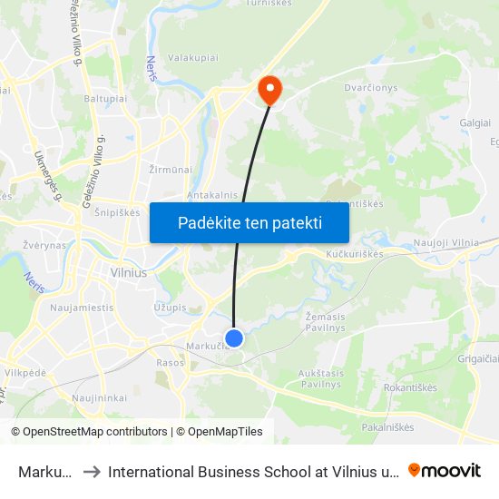 Markučiai to International Business School at Vilnius university map