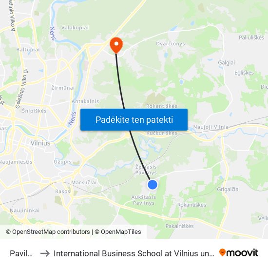 Pavilnys to International Business School at Vilnius university map