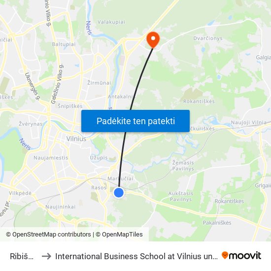 Ribiškės to International Business School at Vilnius university map