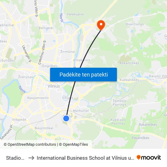Stadionas to International Business School at Vilnius university map
