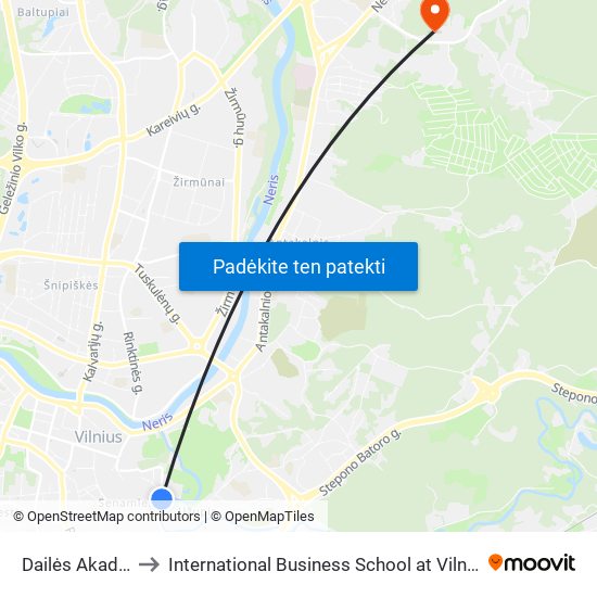 Dailės Akademija to International Business School at Vilnius university map
