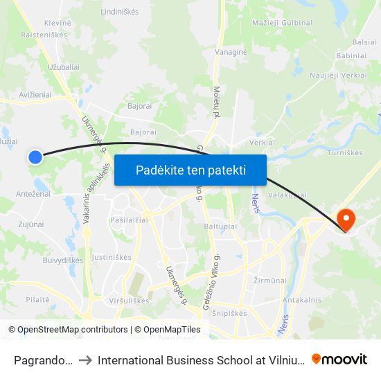 Pagrandos St. to International Business School at Vilnius university map