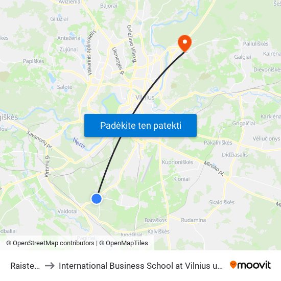 Raisteliai to International Business School at Vilnius university map