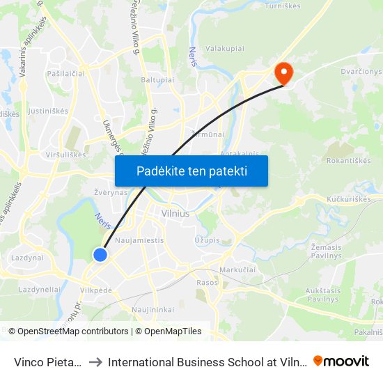 Vinco Pietario St. to International Business School at Vilnius university map