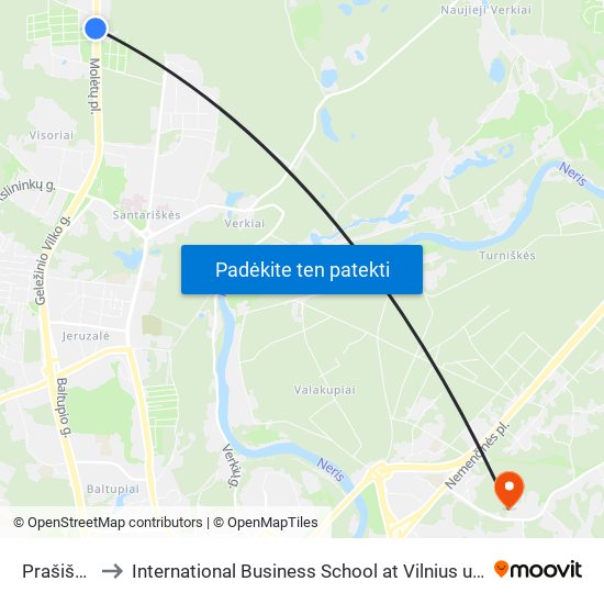 Prašiškės to International Business School at Vilnius university map