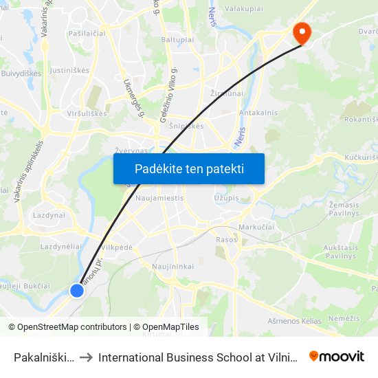 Pakalniškių St. to International Business School at Vilnius university map