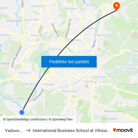 Vaduvos St. to International Business School at Vilnius university map