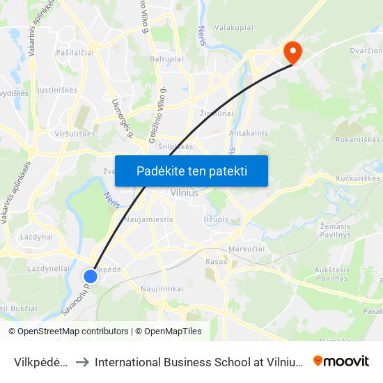 Vilkpėdės St. to International Business School at Vilnius university map
