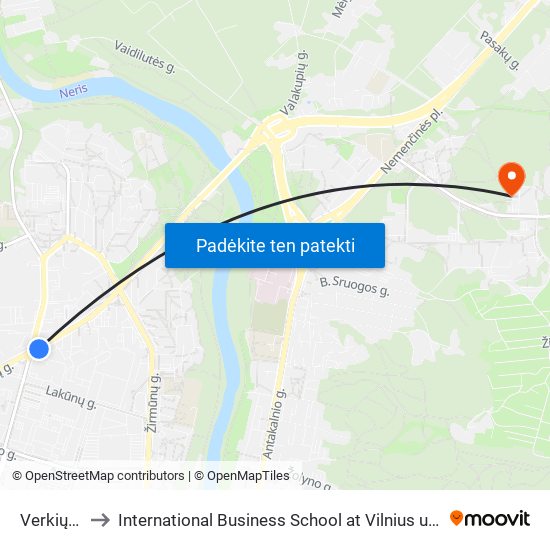 Verkių St. to International Business School at Vilnius university map