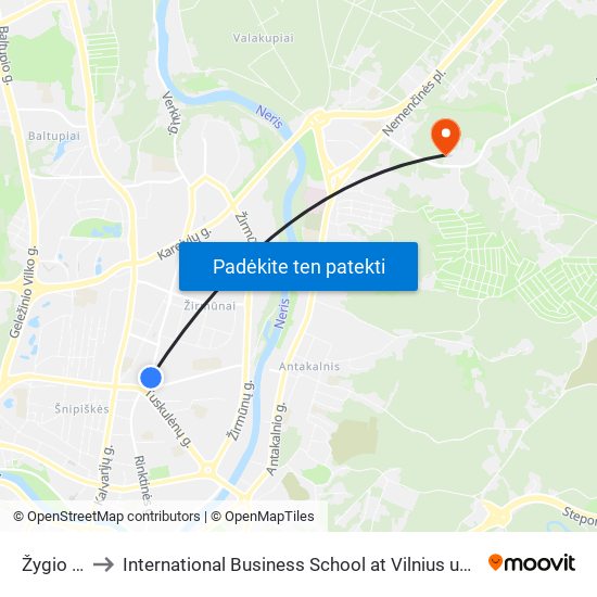 Žygio St. to International Business School at Vilnius university map
