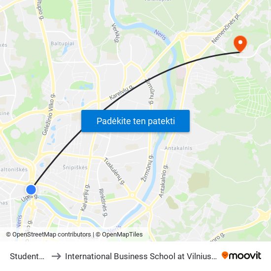 Studentų St. to International Business School at Vilnius university map