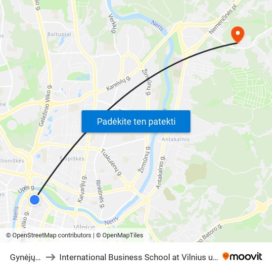 Gynėjų St. to International Business School at Vilnius university map