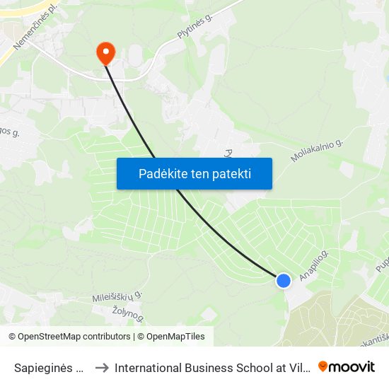 Sapieginės Miškas to International Business School at Vilnius university map